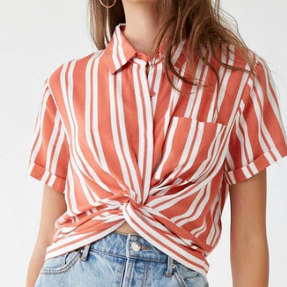 Forever 21 Striped Twist-Front Shirt